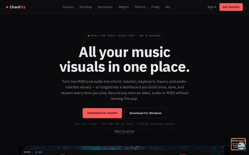 Screenshot of ChordViz — See what you're playing.