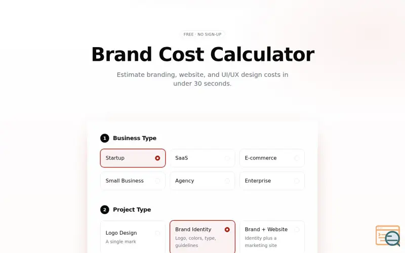 Screenshot of Brand Cost Calculator