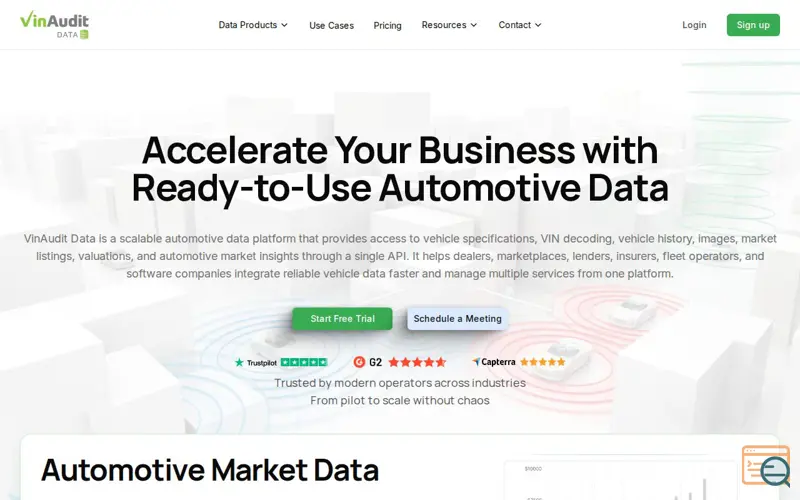 Screenshot of VinAudit Data