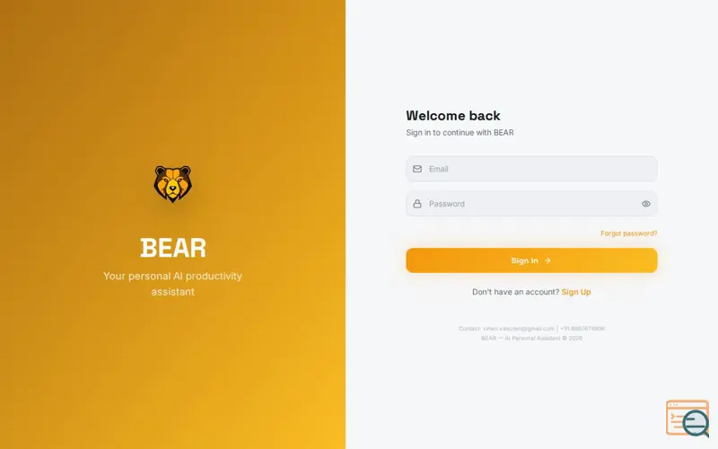 Screenshot of BEAR Personal AI Assistant
