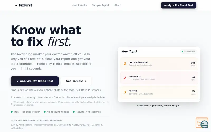 Screenshot of Blood Test Analyzer