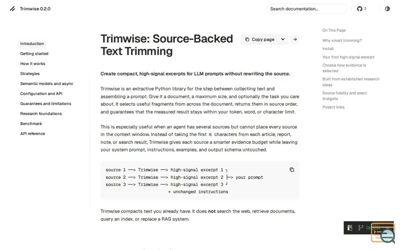 Screenshot of Trimwise, a launch using EthicalAds