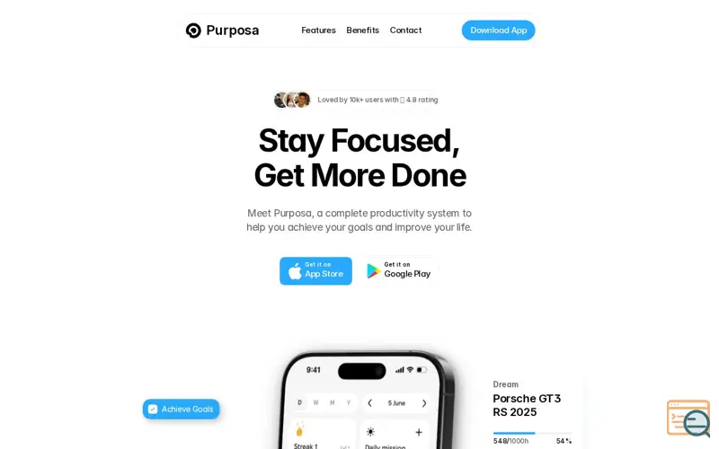 Screenshot of Purposa — Stay Focused, Get More Done