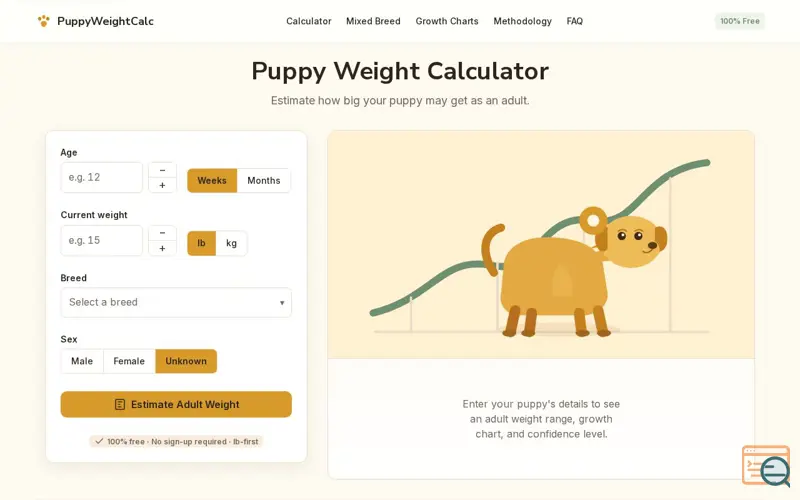Screenshot of PuppyWeightCalc