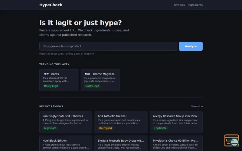 Screenshot of HypeCheck