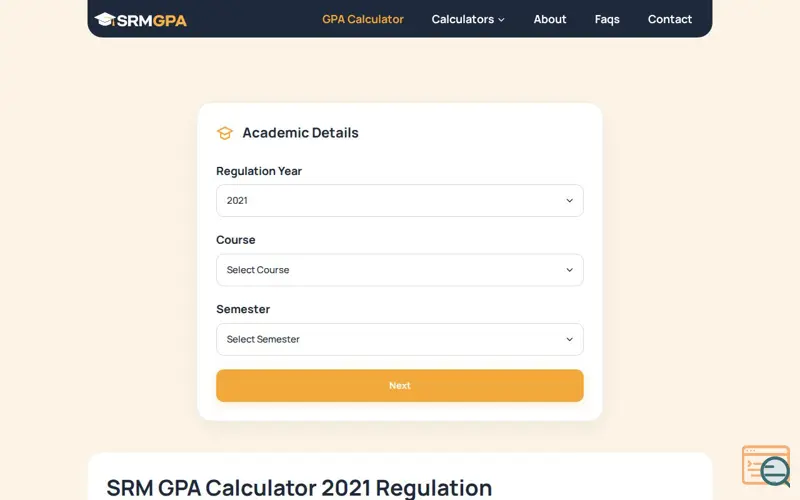Screenshot of SRM GPA Calculator