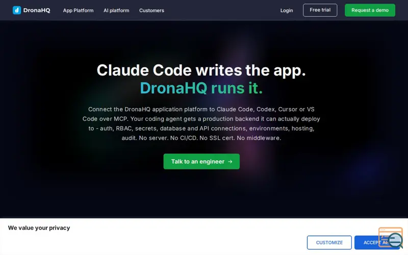 Screenshot of Dronahq, a launch using DOMPurify