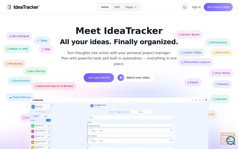 Screenshot of IdeaTracker