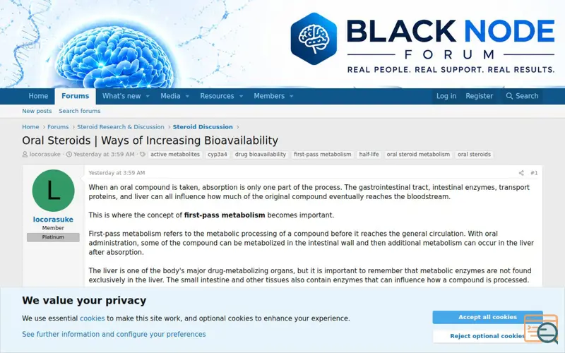Screenshot of oral steroid bioavailability