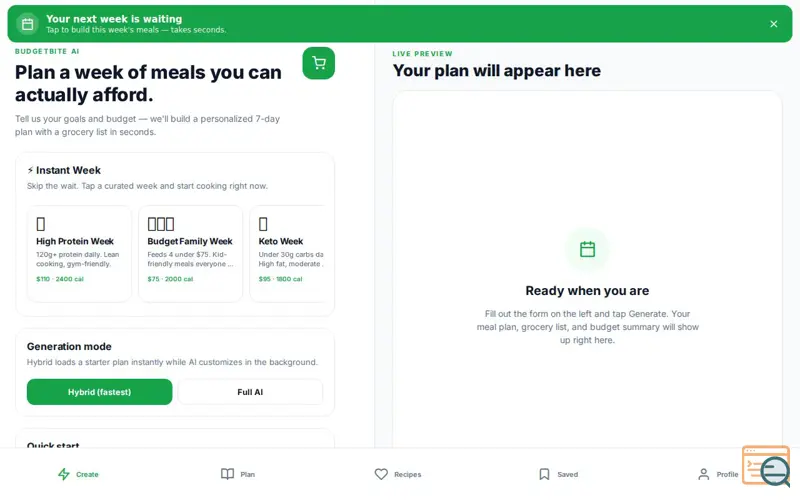 Screenshot of BudgetBite AI