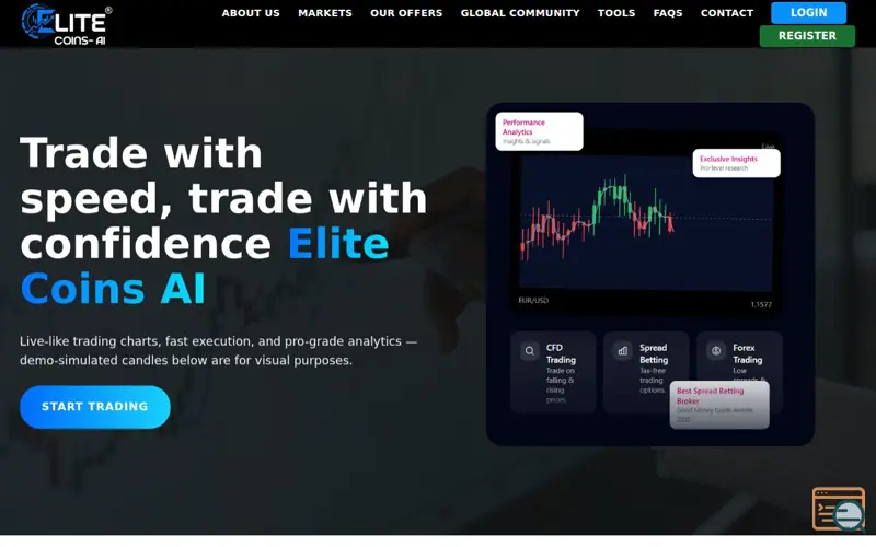 Screenshot of Elite Coins AI, a launch using Flatsome