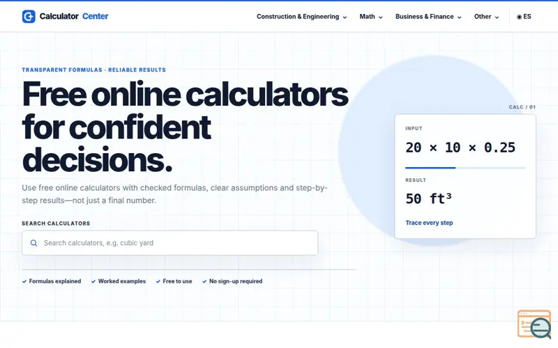 Screenshot of Calculator Center – Free Online Calculators