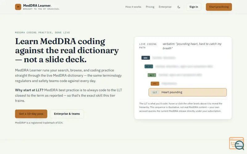 Screenshot of MedDRA Learner, a launch using MedDRA