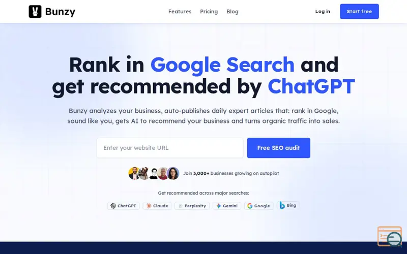 Screenshot of Bunzy: publish every day, rank on Google
