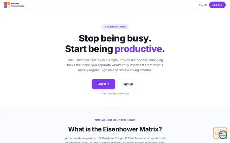 Screenshot of Eisenhower Matrix, a launch using MyDevil.net Mail