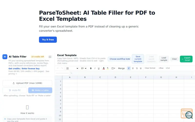 Screenshot of ParseToSheet