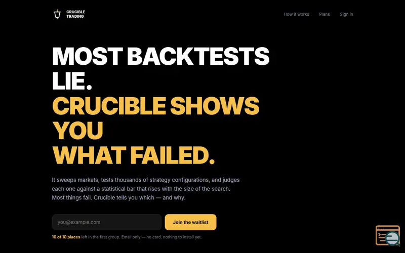 Screenshot of Crucible — AI Trading Strategy Research