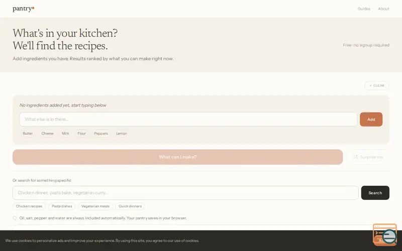 Screenshot of Pantry Recipe Finder