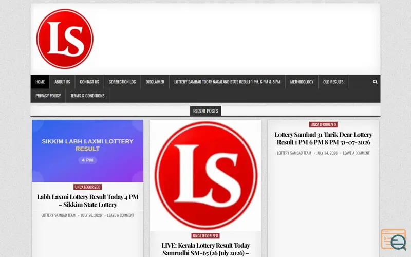 Screenshot of India Lottery Results, a launch using Ad Inserter