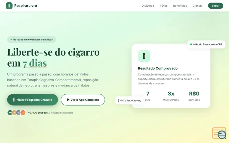 Screenshot of RespirarLivre — pare de fumar em 7 dias