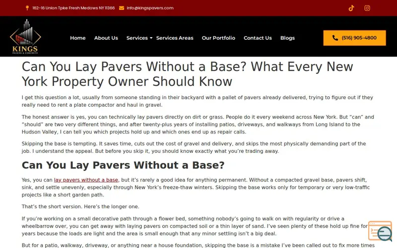 Screenshot of Kings Pavers & Concrete, a launch using Jarallax