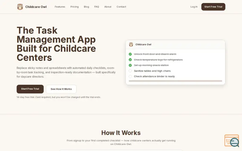 Screenshot of Childcare Owl