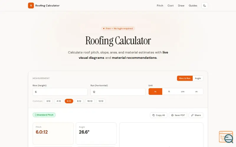 Screenshot of Roofing Calculator