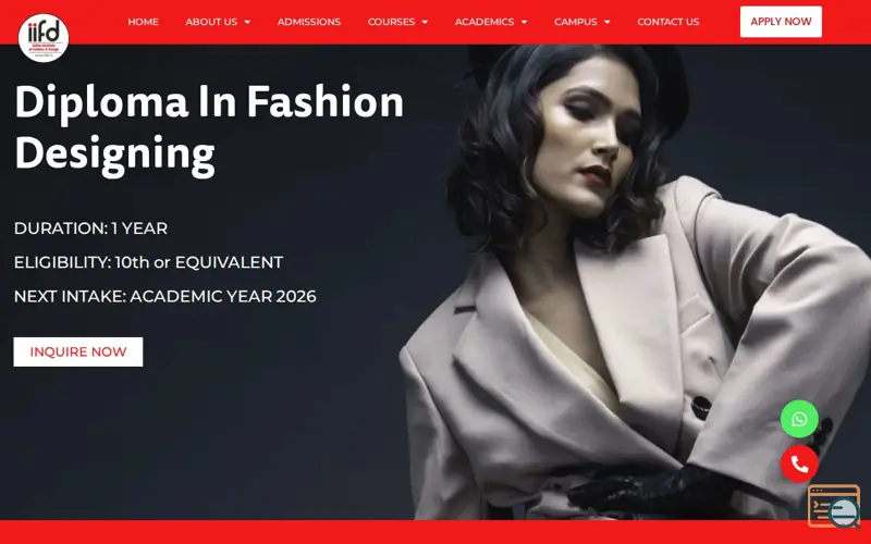Screenshot of Diploma in Fashion Designing, a launch using NoPaperForms