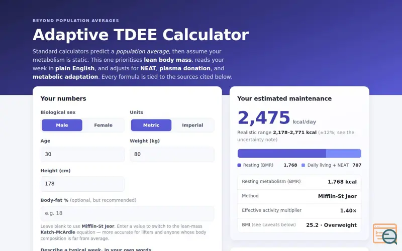 Screenshot of Adaptive TDEE Calculator