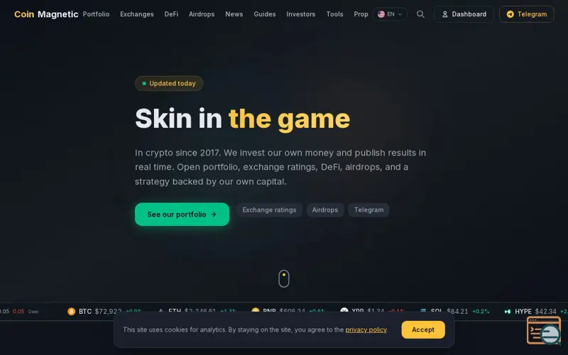 Screenshot of CoinMagnetic, a launch using Alternative.me
