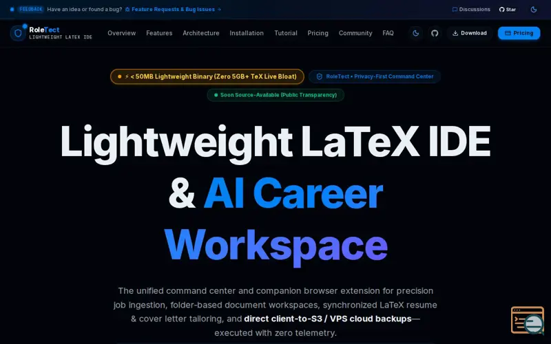 Screenshot of RoleTect — Privacy-First AI Career Orchestration & On-Device LaTeX Engine
