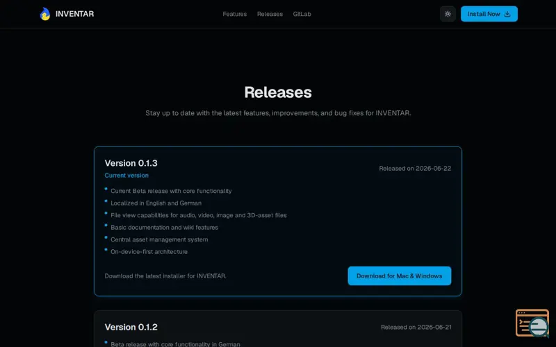 Screenshot of INVENTAR