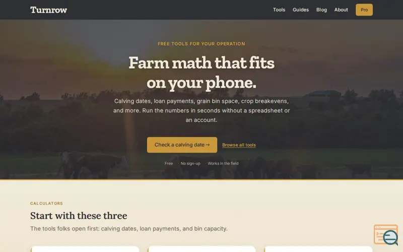 Screenshot of Free Farm Calculators