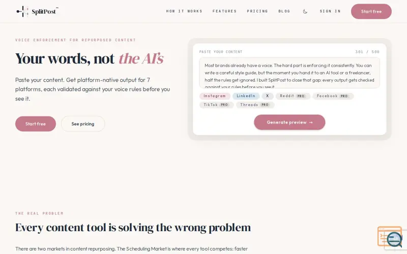 Screenshot of Split Post