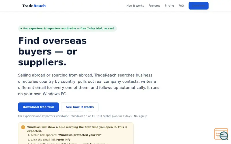 Screenshot of TradeReach — Find overseas buyers and suppliers
