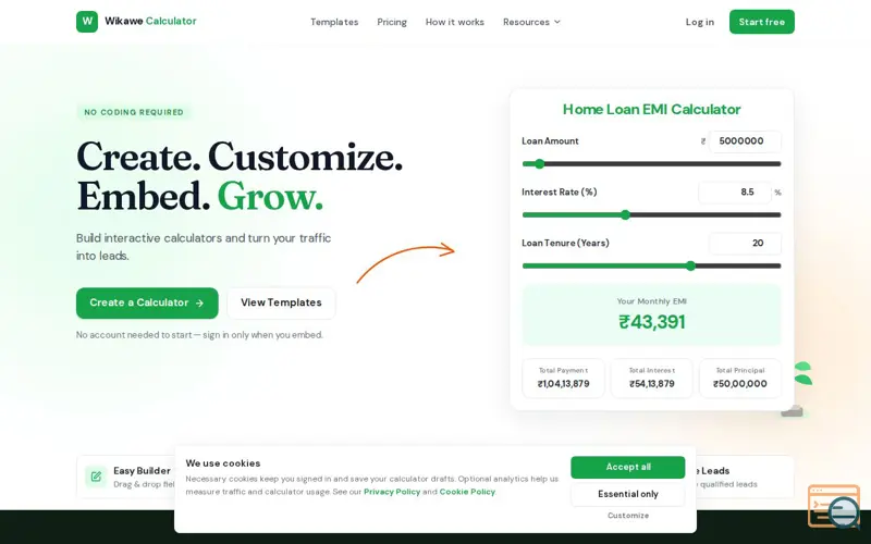 Screenshot of Wikawe Calculator