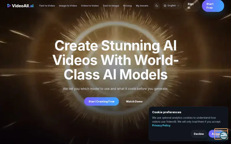 Screenshot of VideoAll.ai - AI Video Generator