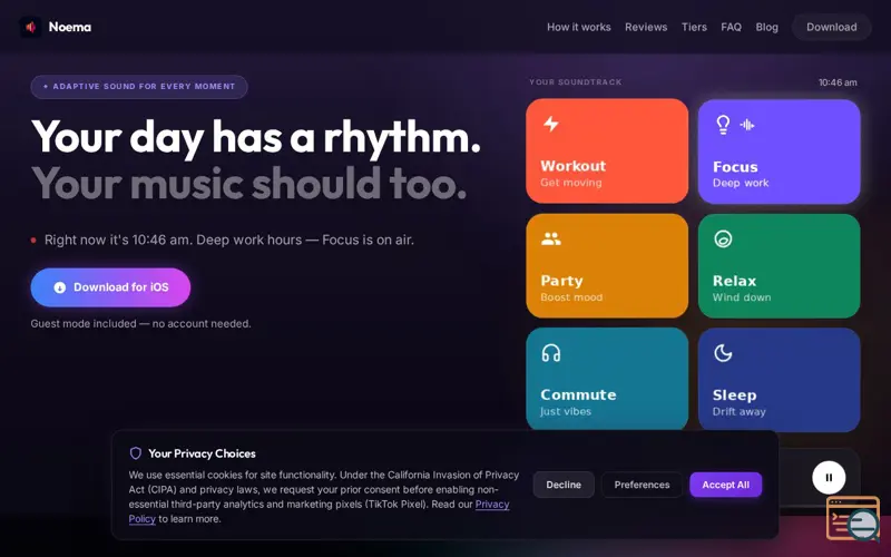 Screenshot of Noema — Focus & Calm Sound for Deep Work