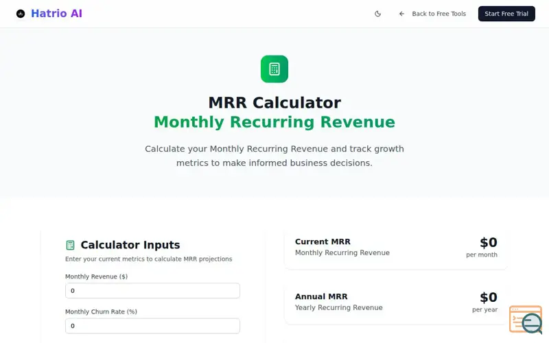 Screenshot of MRR Calculator, a launch using Hugging Face Spaces