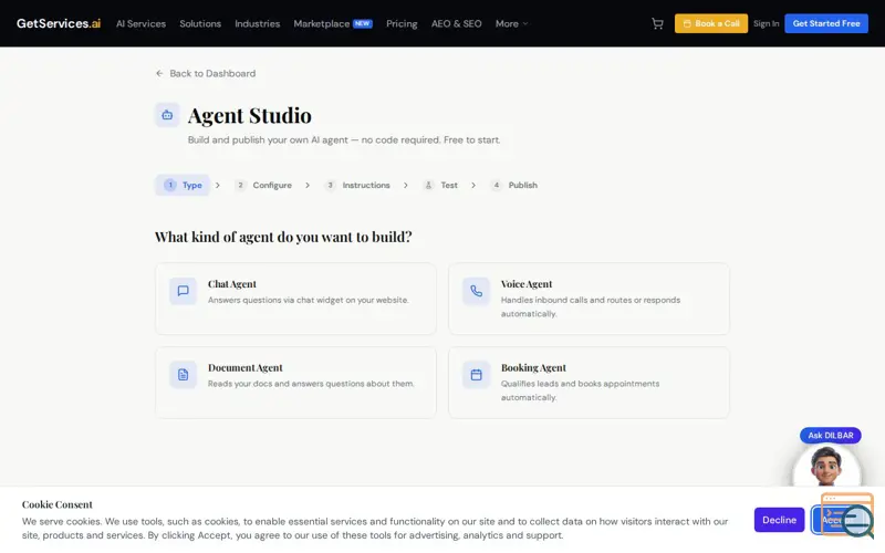 Screenshot of Get Business Services Agent Studio