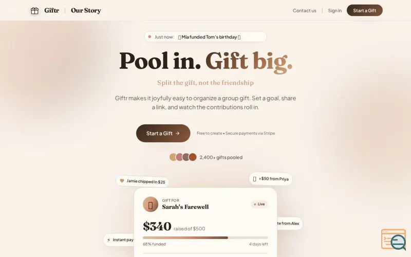 Screenshot of Giftr — Group gifts made joyful