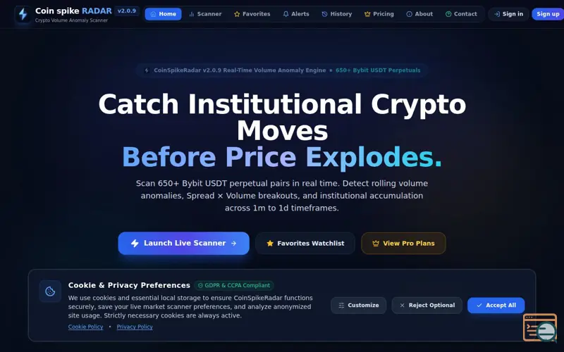 Screenshot of CoinSpikeRadar — Real
