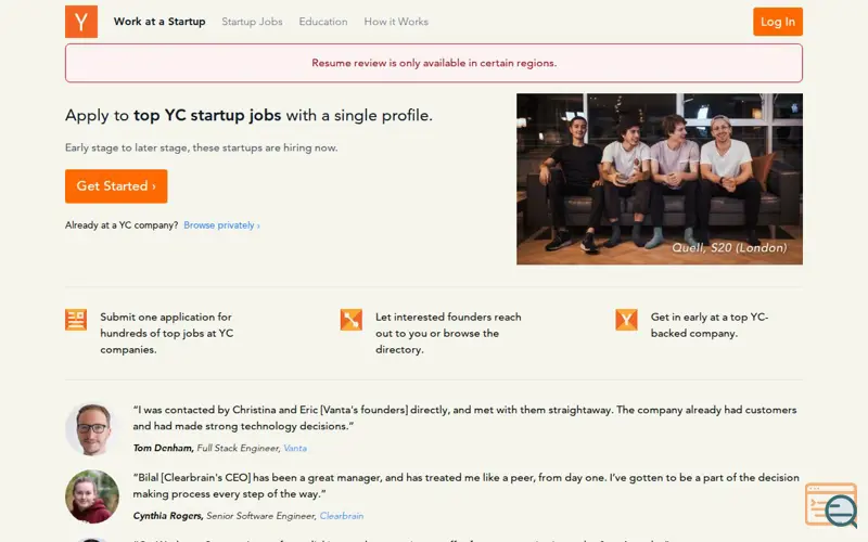 Screenshot of Resume feedback for startups, from YC, a launch using Unleash