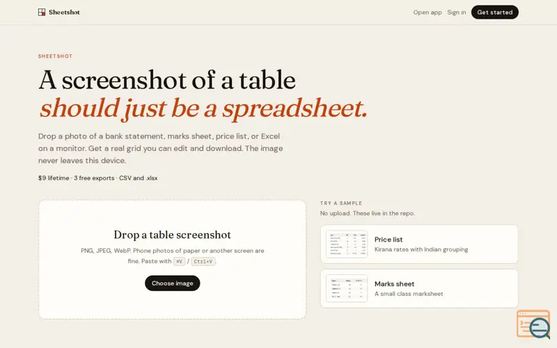 Screenshot of Sheetshot