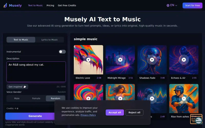 Screenshot of Musely.io