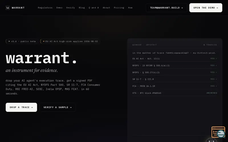 Screenshot of Warrant, a launch using Mempool.space