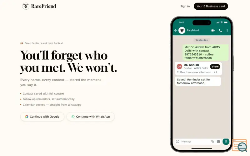 Screenshot of RareFriend AI