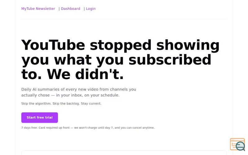 Screenshot of MyTube Newsletter