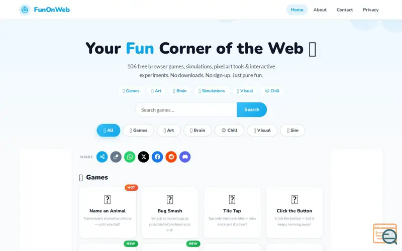 Screenshot of FunOnWeb — Free Browser Games