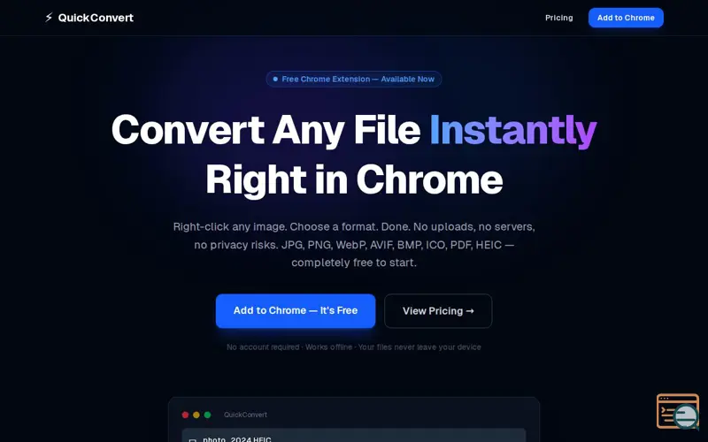 Screenshot of QuickConvert File Conversion in Chrome